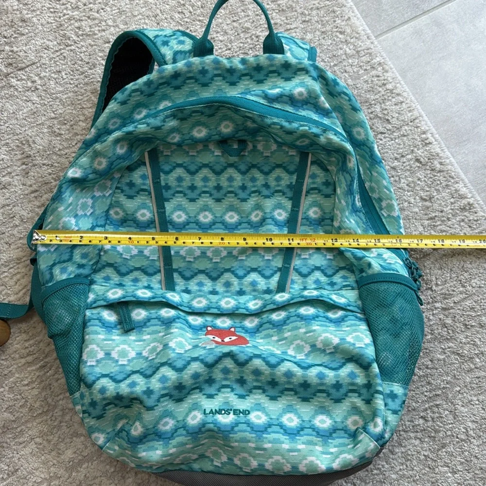 Gently Used- Lands' End Classmate Girls Turquoise Patterned Embroidered Backpack